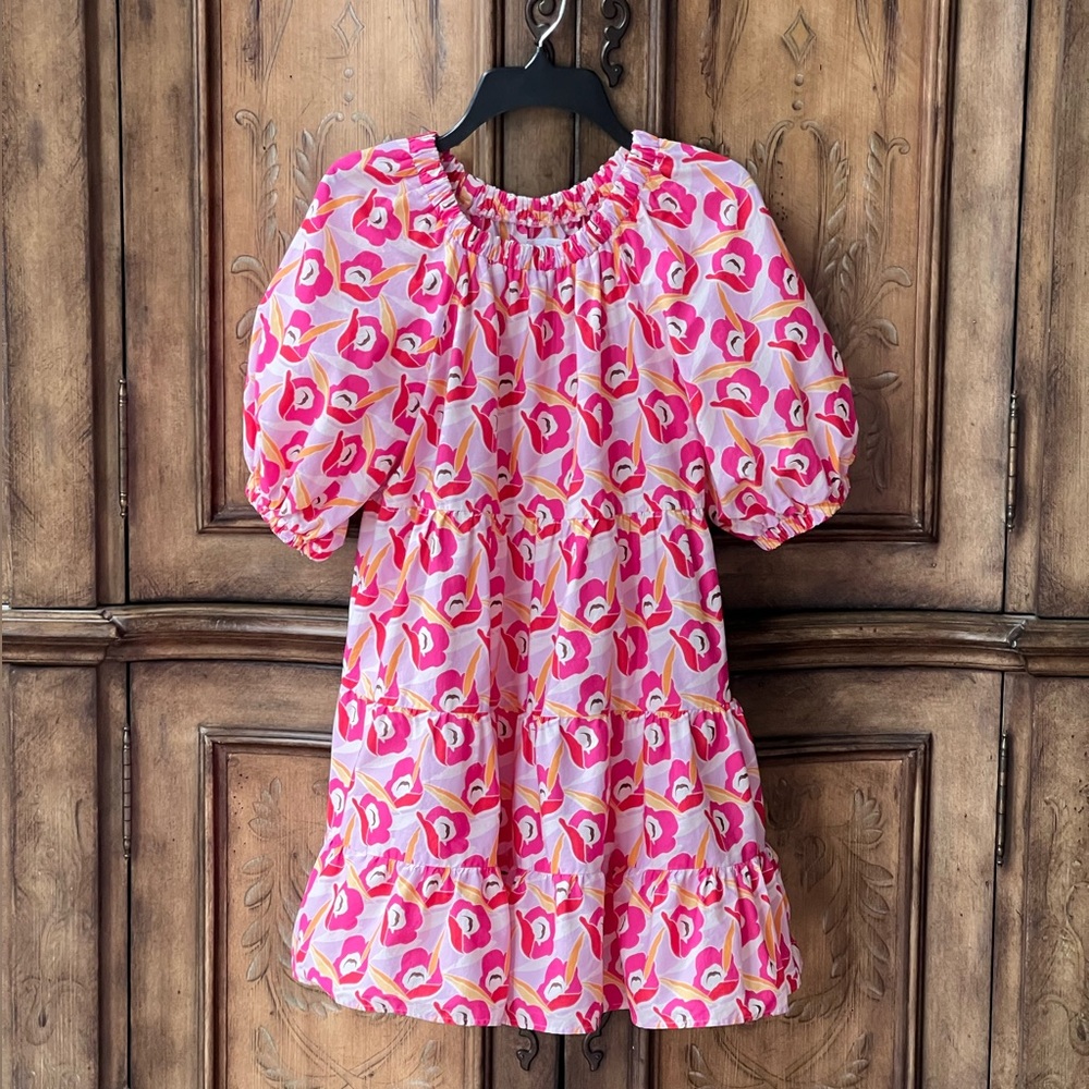 Zara Girls NWOT Floral Tiered Puff Sleeve Dress Pink Lavender White 11/12 10/12